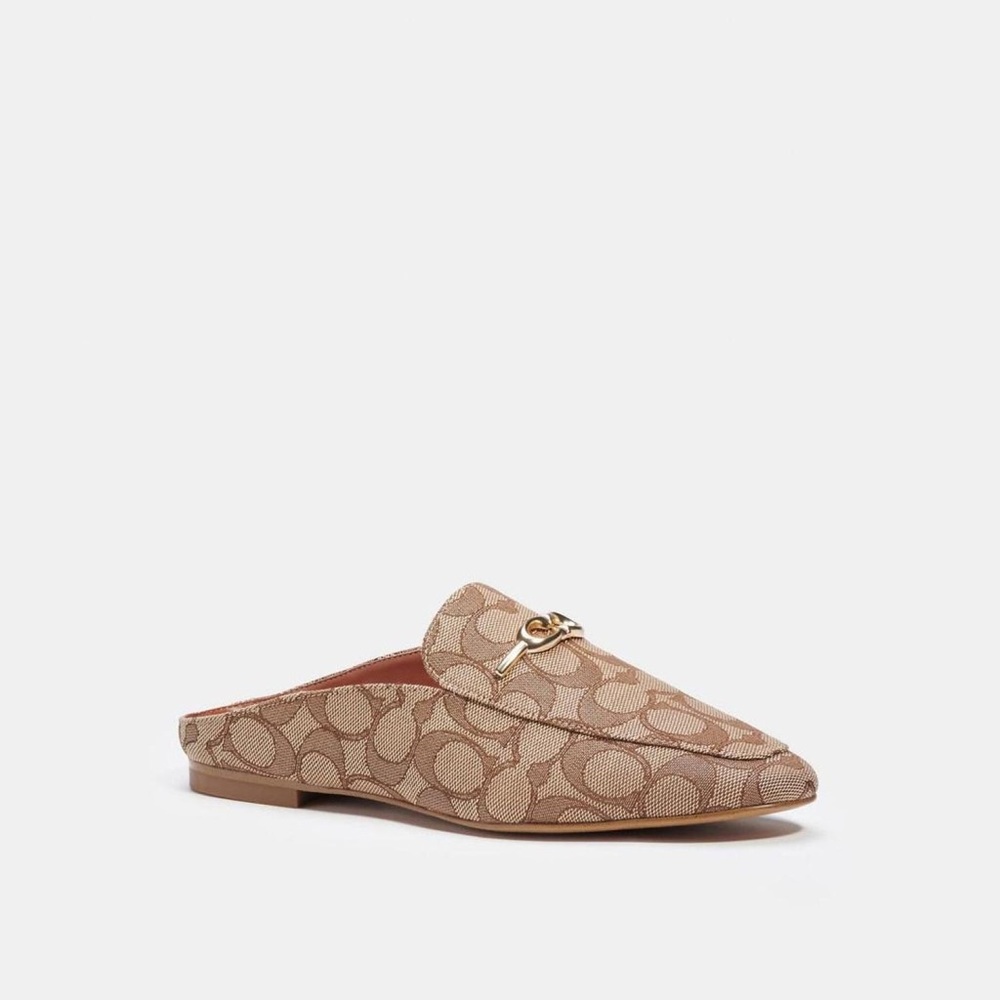 COACH Sienna Signature Logo Print Slide Mule Women's Size 7.5 Shoe Khaki Saddle - Picture 2 of 9